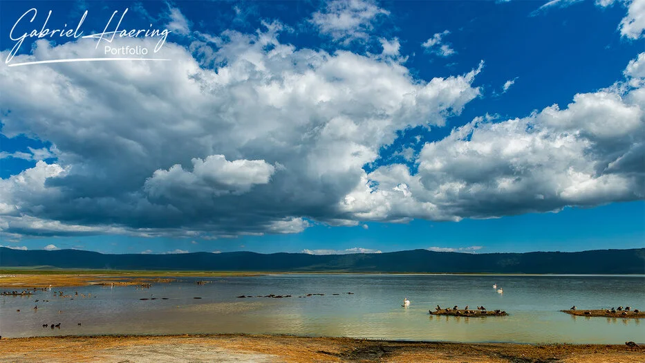 Soda lake and dramatic clouds inside Ngorongoro Crater, Tanzania wildlife photography portfolio