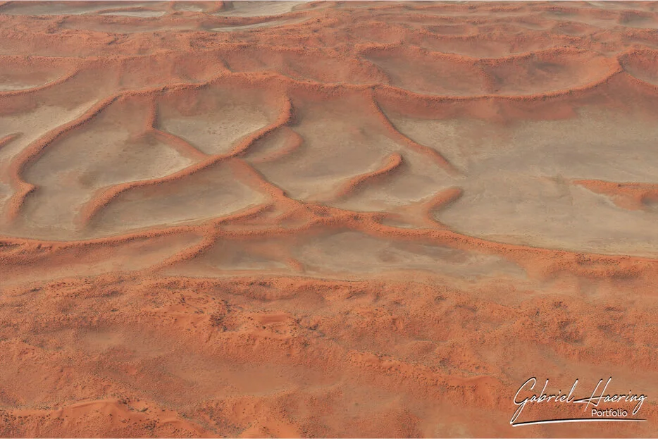 photographic-portfolio_grid.webp<br />Aerial view of red desert ridges and pale gravel plains in the Namib-Naukluft region of Namibia